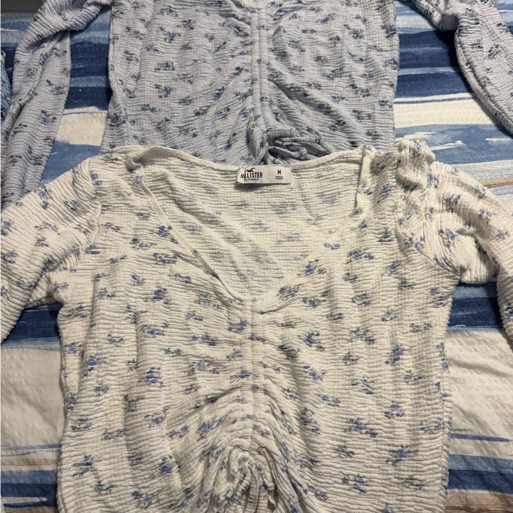 Hollister Cream and Blue Floral Top